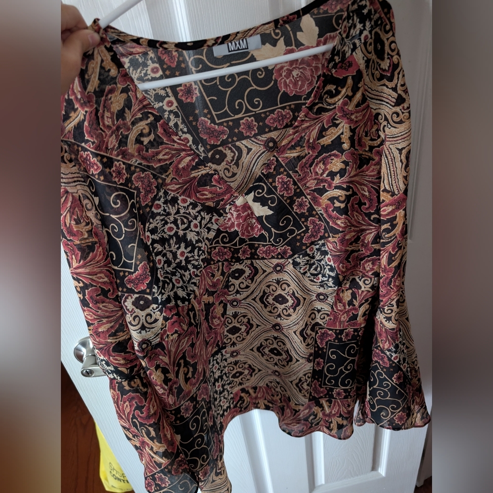 MxM'S Women's Patchwork Blouse - Black and Red